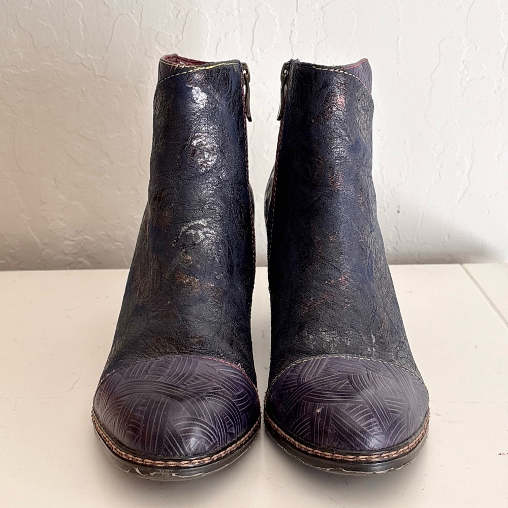 L'Artiste by Spring Step Waterlily Booties Crushed Navy Blue Leather, Sz 40/9.5 - Picture 4 of 11